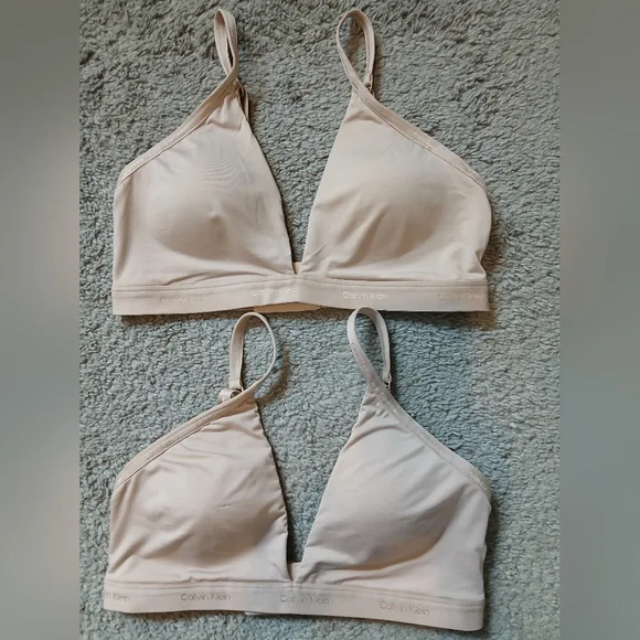 Calvin Klein Lot X 2 Soft Cup Lightly Lined Wireless Beige Bralette Set Sz Large - Picture 6 of 7